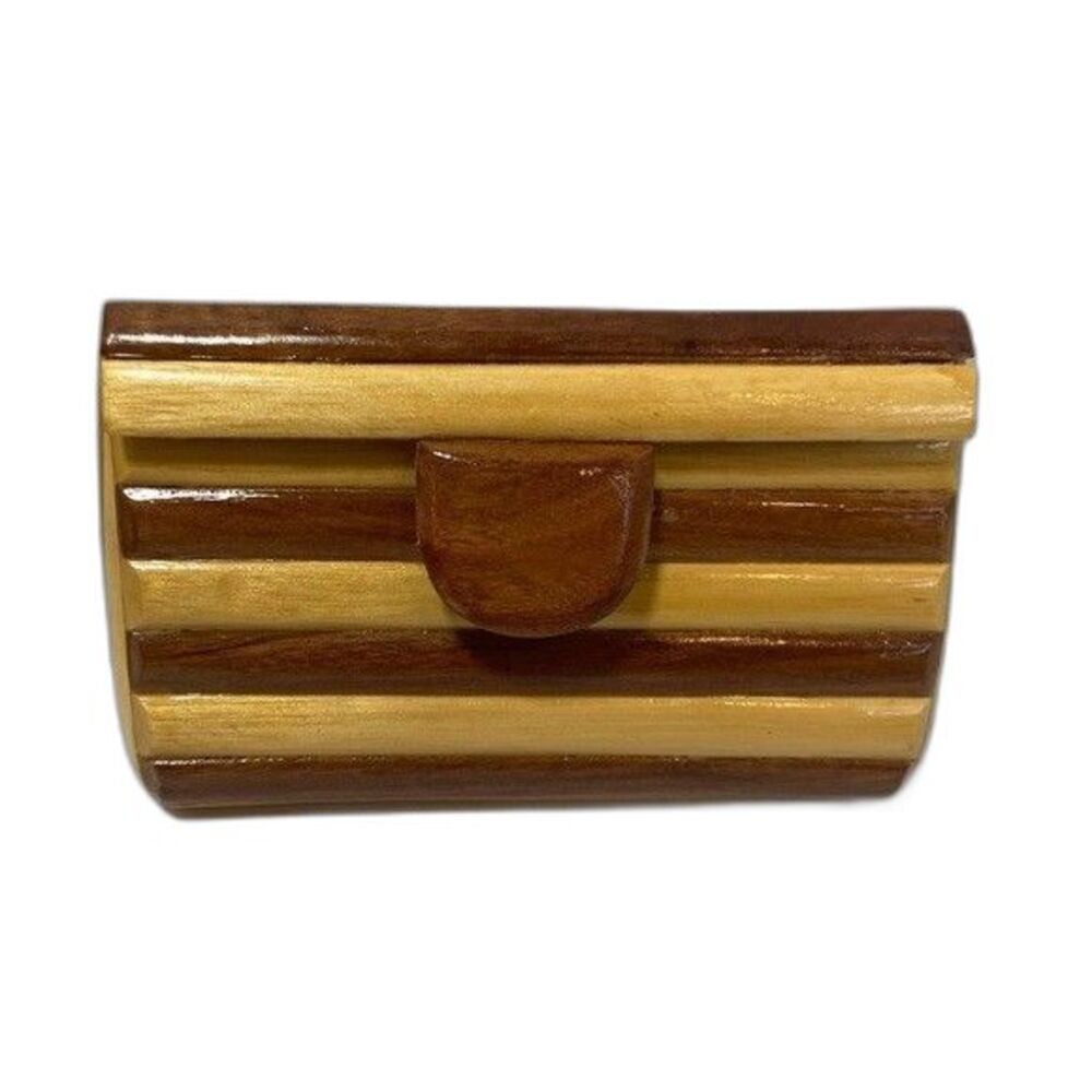 VTG 70s Boho Wooden Slat Envelope Clutch Evening Bag Rare Collectible